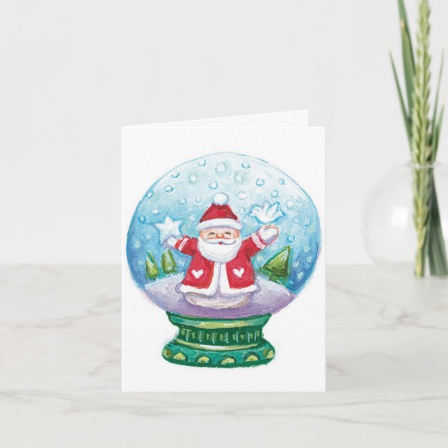 Cartes Pour Fêtes Annuelles Joli Noël Snowglobe Père Noël, Étoile, Oiseau (Devant)