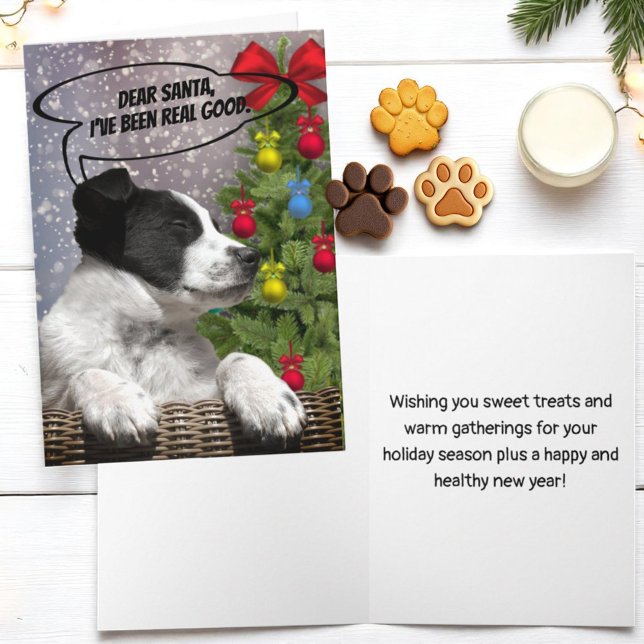 Cartes Pour Fêtes Annuelles Joli Noir Blanc Chiot Dream dans Snowfall Personna (cover and inside template Christmas card)