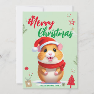 Cartes Pour Fêtes Annuelles Joli nom de famille de hamster de Noël de santa