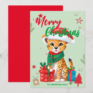 Cartes Pour Fêtes Annuelles Joli nom de famille de Noël guépard santa vacances