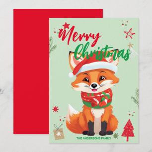 Cartes Pour Fêtes Annuelles Joli nom de famille de renard rouge du Père Noël p