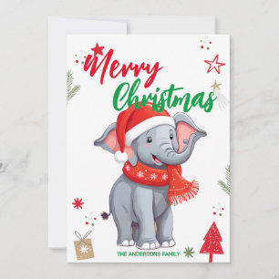 Cartes Pour Fêtes Annuelles Joli nom de famille éléphant Noël arbre de Noël