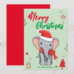 Cartes Pour Fêtes Annuelles Joli nom de famille éléphant Noël arbre de Noël va