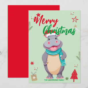 Cartes Pour Fêtes Annuelles Joli nom de famille HIPPO santa Noël vacances de N