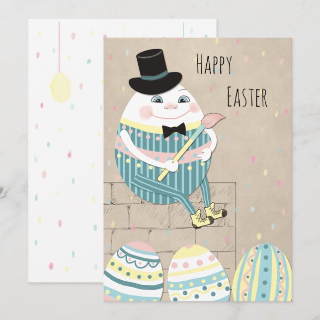 Cartes Pour Fêtes Annuelles Joli oeufs de Pâques & Humpty Dumpty (Devant / Derrière)