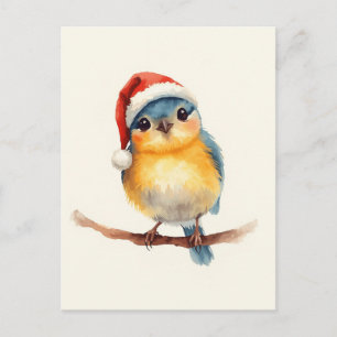 Cartes Pour Fêtes Annuelles Joli Oiseau au Chapeau de Père Noël Aquarelle Noël