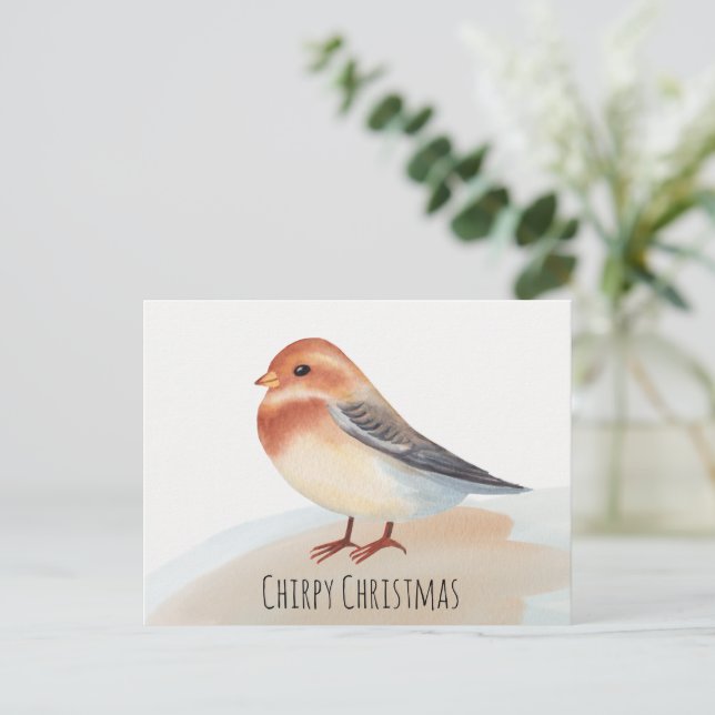 Cartes Pour Fêtes Annuelles Joli oiseau Joyeux Noël aquarelle Chirpy (Debout devant)