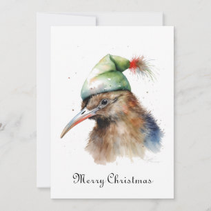 Cartes Pour Fêtes Annuelles Joli oiseau Kiwi avec un chapeau d'elfe de Noël, p