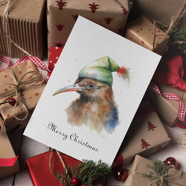 Cartes Pour Fêtes Annuelles Joli oiseau Kiwi avec un chapeau d'elfe de Noël, s (Créateur téléchargé)