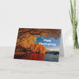Cartes Pour Fêtes Annuelles Joli Orange Autumn Tree Lake Photo Thanksgiving