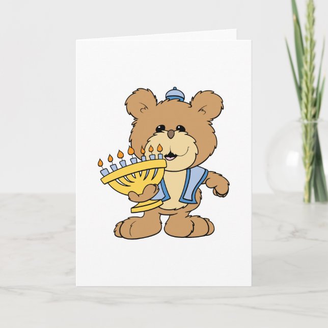 Cartes Pour Fêtes Annuelles joli ours en peluche de Chanukah hanoukka Menorah (Devant)