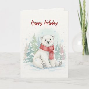 Cartes Pour Fêtes Annuelles Joli ours polaire à l'aquarelle Hiver 