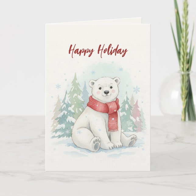 Cartes Pour Fêtes Annuelles Joli ours polaire à l'aquarelle Hiver  (Devant)