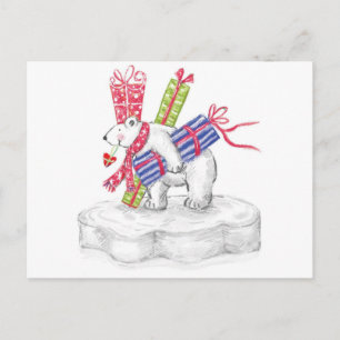 Cartes Pour Fêtes Annuelles Joli ours polaire de dessin animé avec des cadeaux