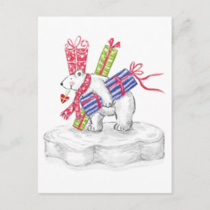 Cartes Pour Fêtes Annuelles Joli ours polaire de dessin animé avec des cadeaux