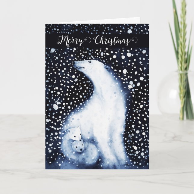 Cartes Pour Fêtes Annuelles Joli Ours Polaire Famille Neige hiver Noël (Devant)