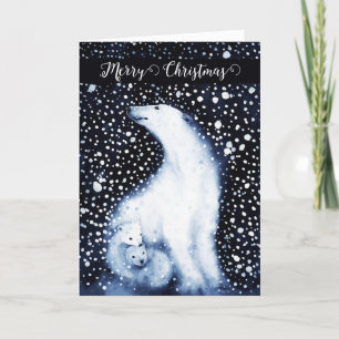 Cartes Pour Fêtes Annuelles Joli Ours Polaire Famille Neige hiver Noël