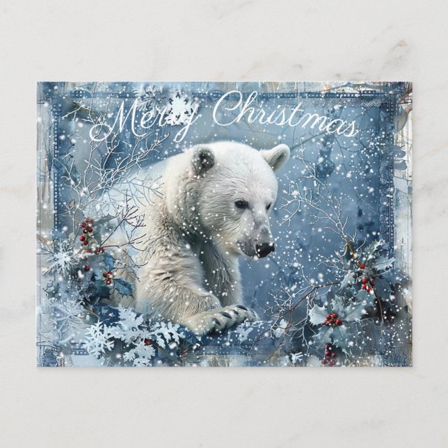 Cartes Pour Fêtes Annuelles Joli Ours polaire Noël d'hiver (Devant)
