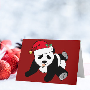 Cartes Pour Fêtes Annuelles Joli panda de Noël en chapeau de Père Noël rouge