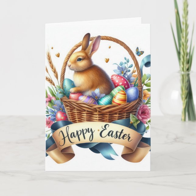Cartes Pour Fêtes Annuelles Joli panier lapin Illustration Pâques (Devant)