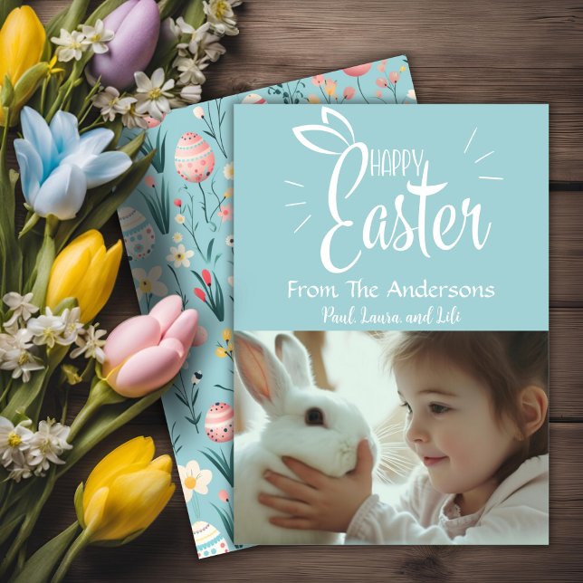 Cartes Pour Fêtes Annuelles Joli Pastel Happy Pâques Photo personnalisée (Pretty Pastel Happy Easter Custom Photo Holiday Card)