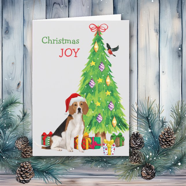 Cartes Pour Fêtes Annuelles Joli Père Noël Beagle et sapin de Noël (Créateur téléchargé)