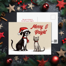 Joli Père Noël Chien et Chat Joyeux et Bright Chri