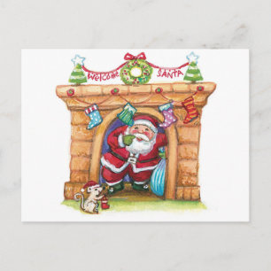 Cartes Pour Fêtes Annuelles Joli Père Noël de dessin animé descendant la chemi