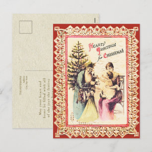 Cartes Pour Fêtes Annuelles Joli Père Noël de Noël vintage avec la famille
