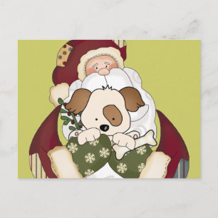 Cartes Pour Fêtes Annuelles Joli Père Noël et Chiot