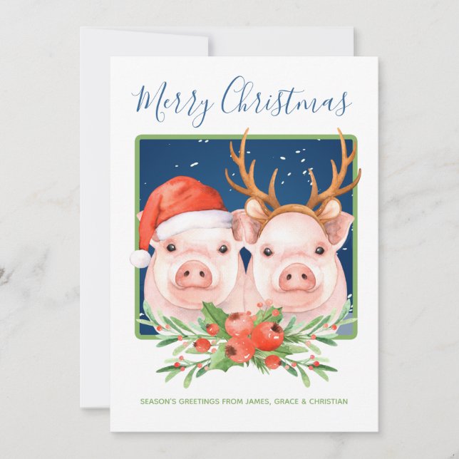 Cartes Pour Fêtes Annuelles Joli Père Noël et Reindeer Christmas Pig Couple (Devant)