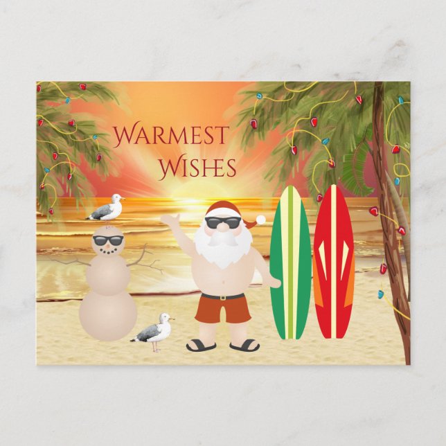 Cartes Pour Fêtes Annuelles Joli Père Noël et Surfboards Plage Surf Noël (Devant)