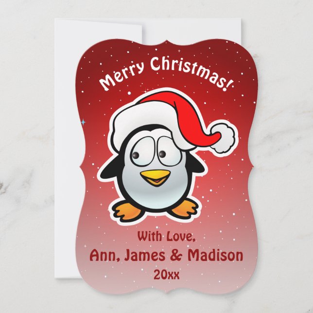 Cartes Pour Fêtes Annuelles Joli Père Noël Pingouin Dessin Animé (Devant)