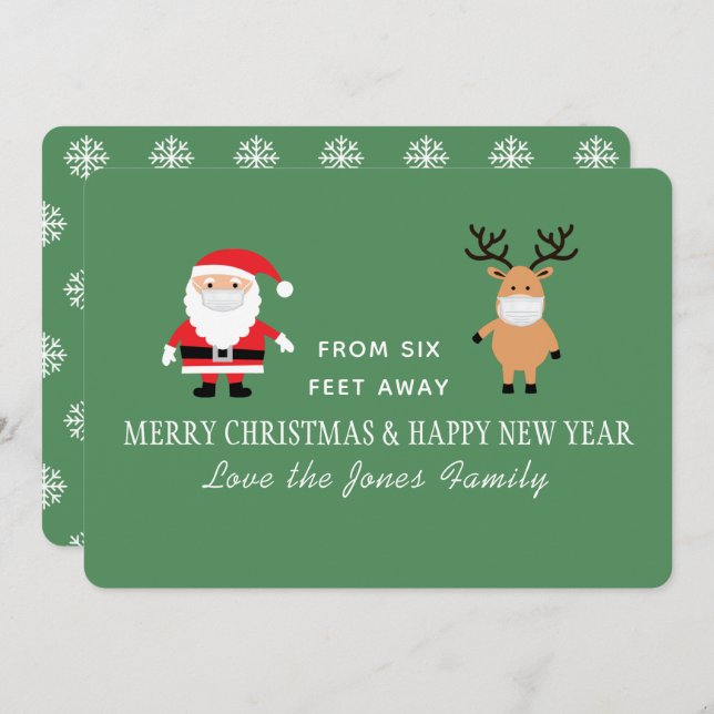 Cartes Pour Fêtes Annuelles Joli Père Noël & Reindeer Masque Noël (Devant / Derrière)