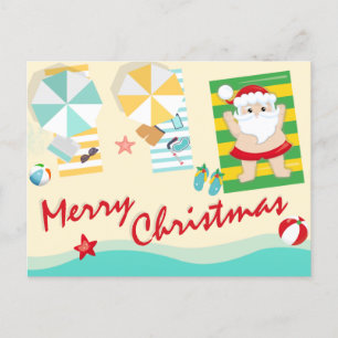 Cartes Pour Fêtes Annuelles Joli Père Noël sur la plage Joyeux Noël