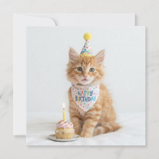 Cartes Pour Fêtes Annuelles Joli petit chaton avec un cupcake. Joyeux Annivers