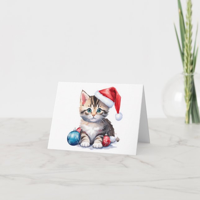Cartes Pour Fêtes Annuelles Joli petit chaton de Noël gris et blanc VIDE (Devant)