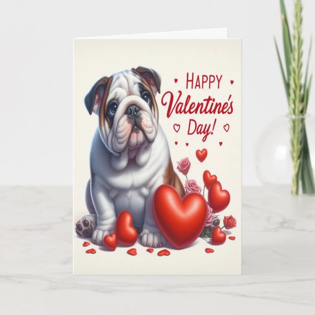 Cartes Pour Fêtes Annuelles Joli petit chien de taureau Heureuse Sainte-Valent (Devant)