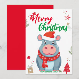 Cartes Pour Fêtes Annuelles Joli petit hippopotame Noël personnalisé n