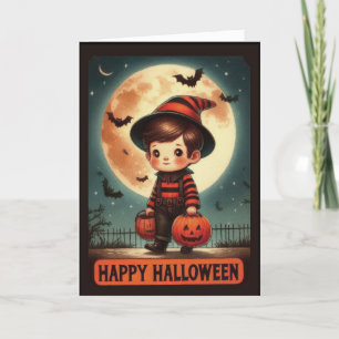 Cartes Pour Fêtes Annuelles Joli petit magicien Vintage petit garçon Halloween