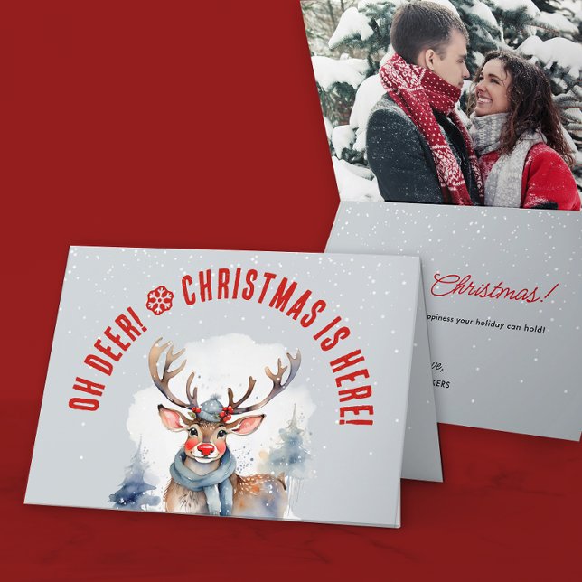 Cartes Pour Fêtes Annuelles Joli Photo de Noël Rouge Blanc Renne Hiver (Créateur téléchargé)