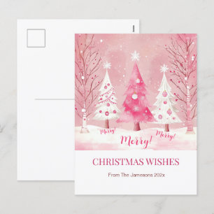 Cartes Pour Fêtes Annuelles Joli Pink Blanc Rétro Noël