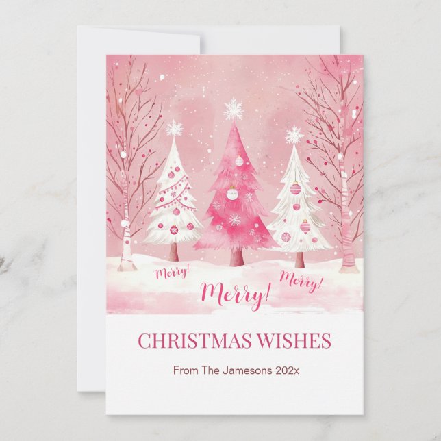 Cartes Pour Fêtes Annuelles Joli Pink Blanc Rétro Noël (Devant)