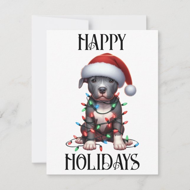 Cartes Pour Fêtes Annuelles Joli Pitbull de Noël (Devant)