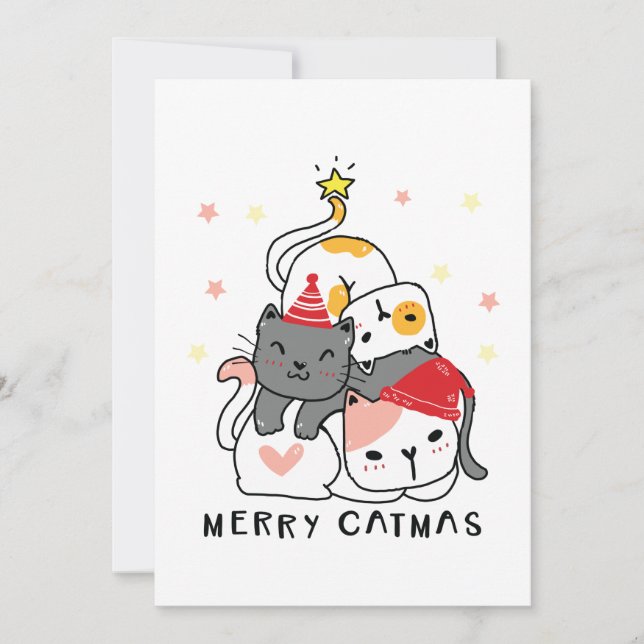 Cartes Pour Fêtes Annuelles Joli plaisir Noël Doddle Chats (Devant)