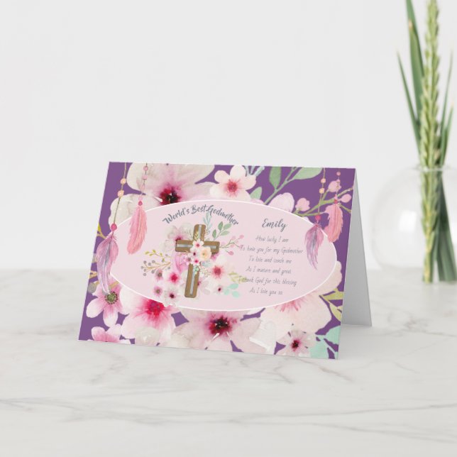 Cartes Pour Fêtes Annuelles Joli poème personnalisé GODMOTHER rose Floral (Devant)