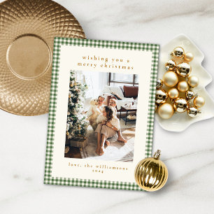 Cartes Pour Fêtes Annuelles Joli portrait photo de Noël à carreaux vert gingha