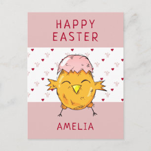 Cartes Pour Fêtes Annuelles Joli poussin de Pâques avec cœur de coquille d'œuf