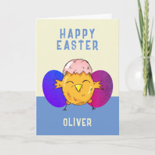 Cartes Pour Fêtes Annuelles Joli poussin de Pâques et œufs Joyeuses Pâques