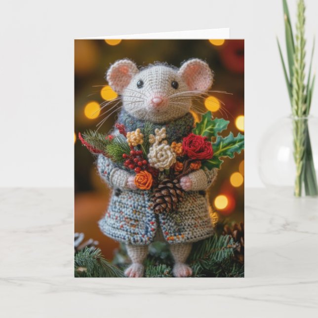 Cartes Pour Fêtes Annuelles Joli rat de Noël Crocheté (Devant)